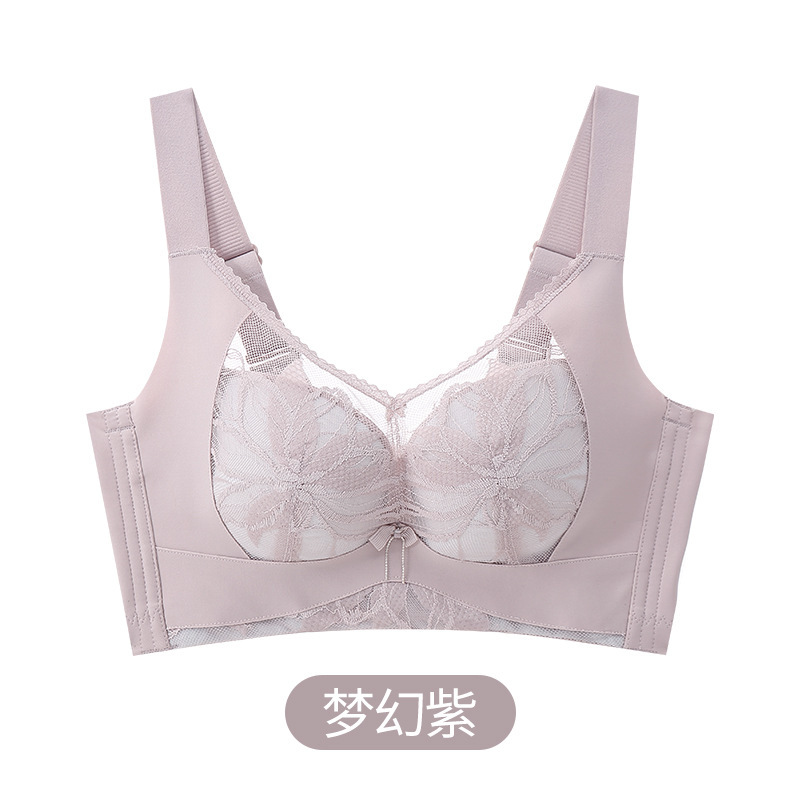 大码内衣女刺绣抹胸透气蕾丝大胸显小薄杯收副乳无钢圈调整型文胸|undefined
