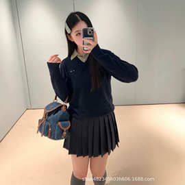 高品质版本正确原标miu家徽标提花假两件拼接毛衣男女百搭针织衫