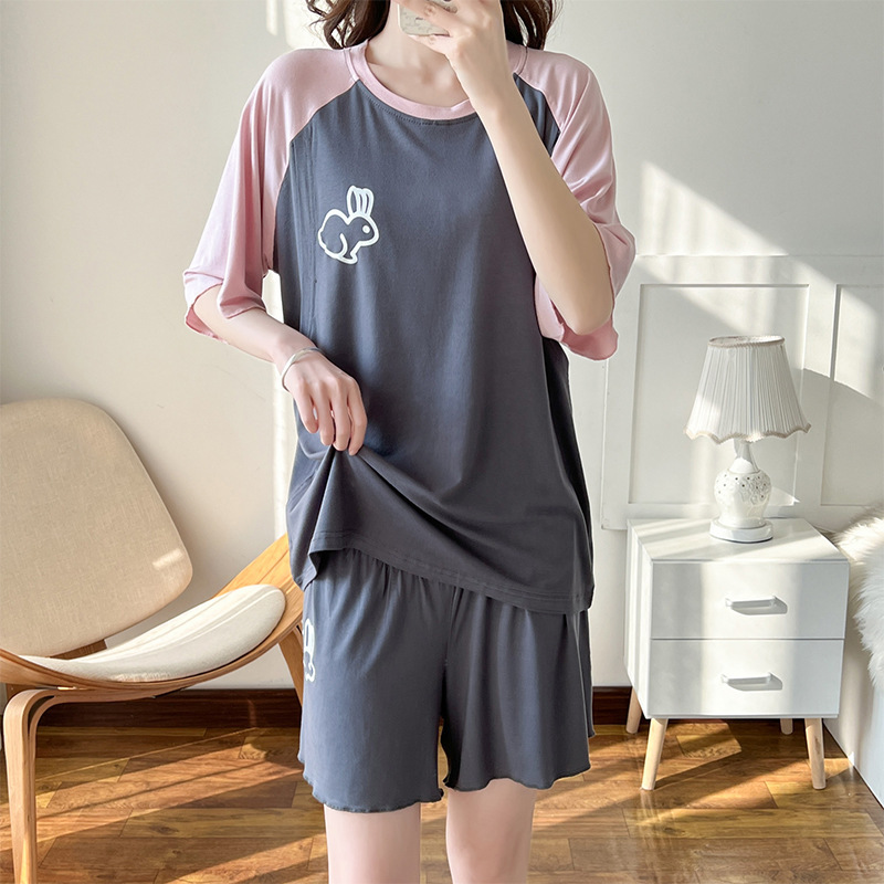 Pregnant Women's Suit Summer Side-opening Breastfeeding Short-sleeved Going-out Breastfeeding Clothes High Waist Belly-supporting T-shirt for Pregnancy and Postpartum