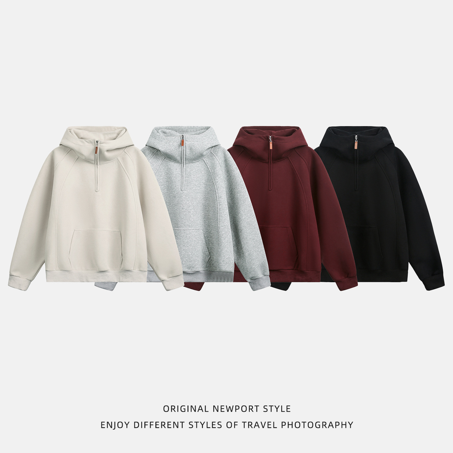 3D Split Half-Zip Herren-Kapuzenjacke, Herbst/Winter: Neue, schwere, dicke Jacke mit Halb-Rollkragen und Raglanärmeln._voghion.com