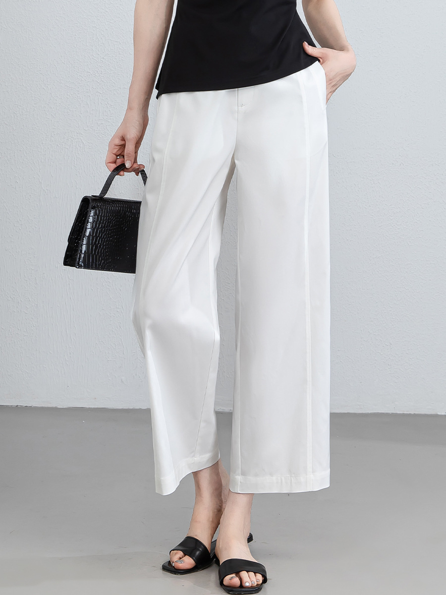 Quần culottes nữ ống rộng cạp cao vải modal co giãn dáng suông dài 9 phần — màu hồng