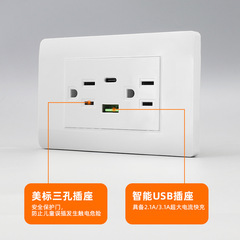 Type 118 American standard USB socket American PD fast charging USB American standard Thailand 110V Taiwan 15A six-hole socket panel