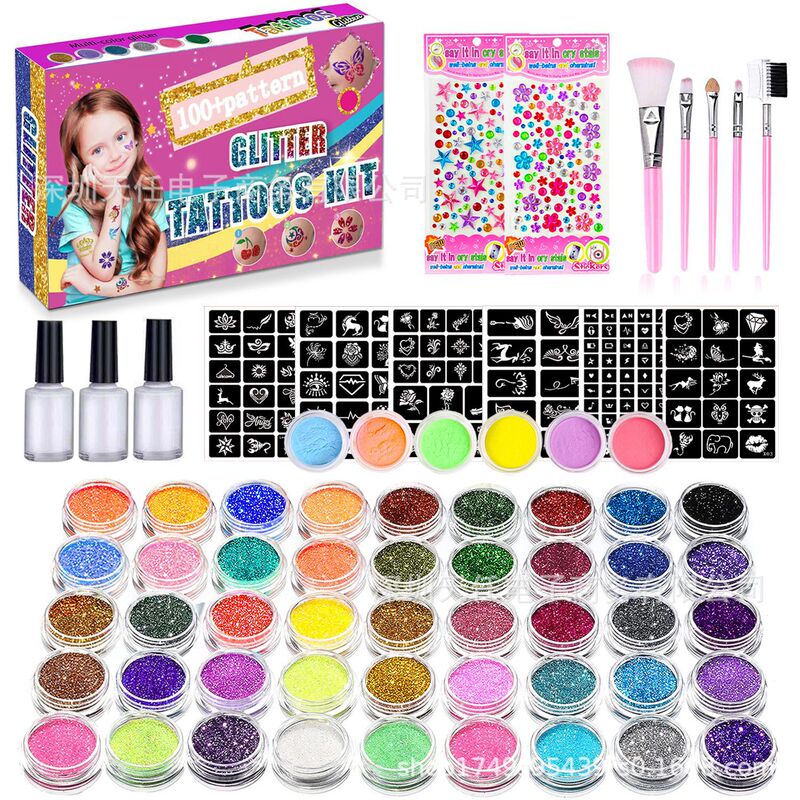 New tattoo glitter powder suit 45 color glitter powder and 6 color luminous powder, flash powder makeup temporary tattoo cross-border hot sale