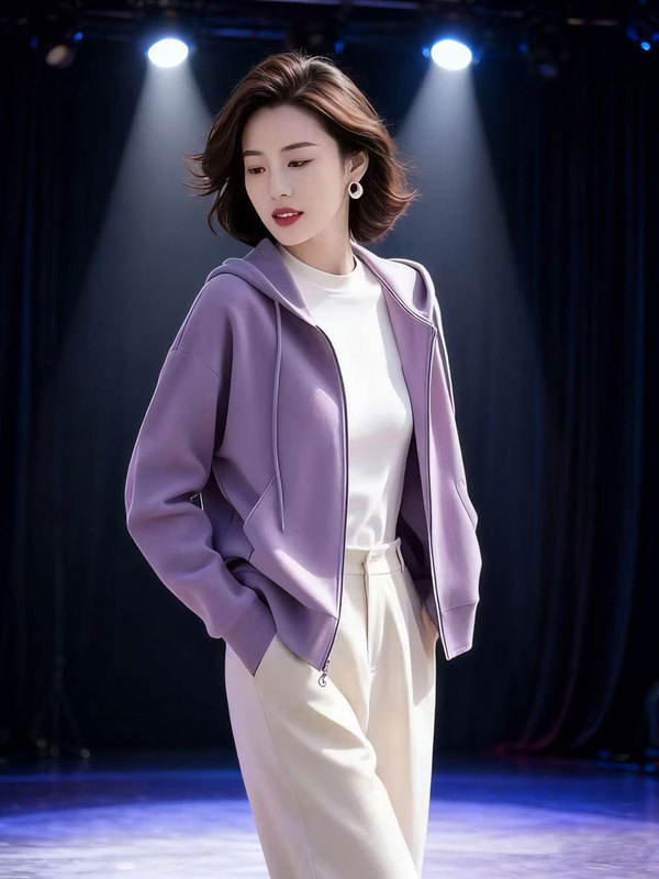 紫色宽松连帽百搭卫衣外套女2025超火秋季新款休闲运动风穿搭上衣|undefined