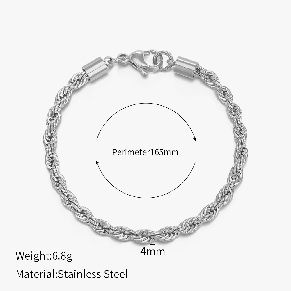 304 Stainless Steel Chain Material Twisted Rope Chain Chain Type Simple Style Twist 304 Stainless Steel Stainless Steel Bracelets In Bulk