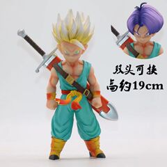 ドラゴンボールのトランクスの黄色の髪の青い髪の双頭の彫刻はアニメの模型を交換して彫像を飾って卸売りをします。