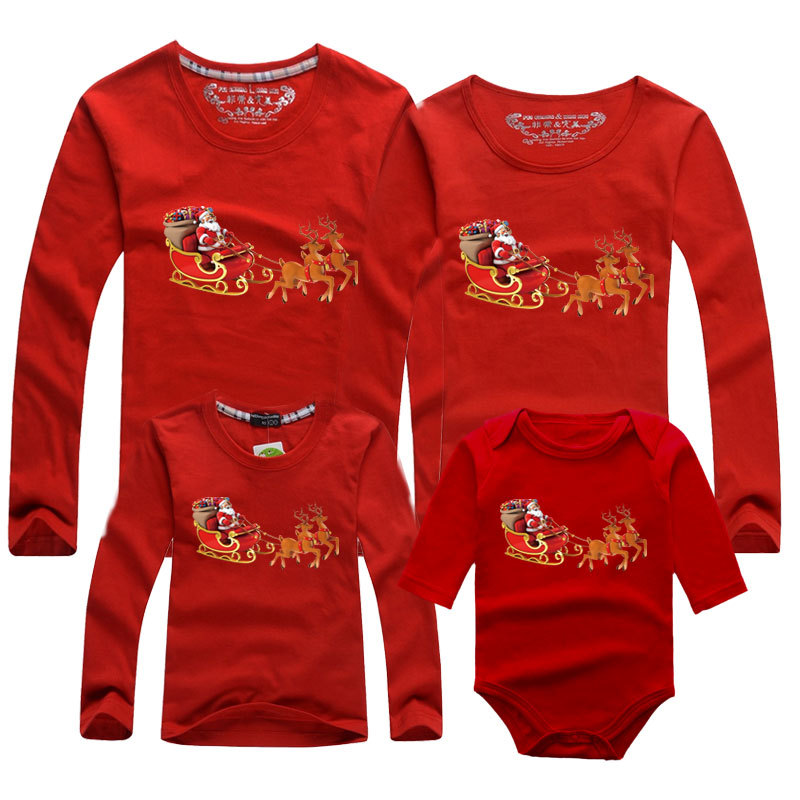 Feliz Navidad Año Nuevo familia transfronteriza padre-hijo pareja de algodón rojo de manga larga Camiseta bebé mono mameluco
