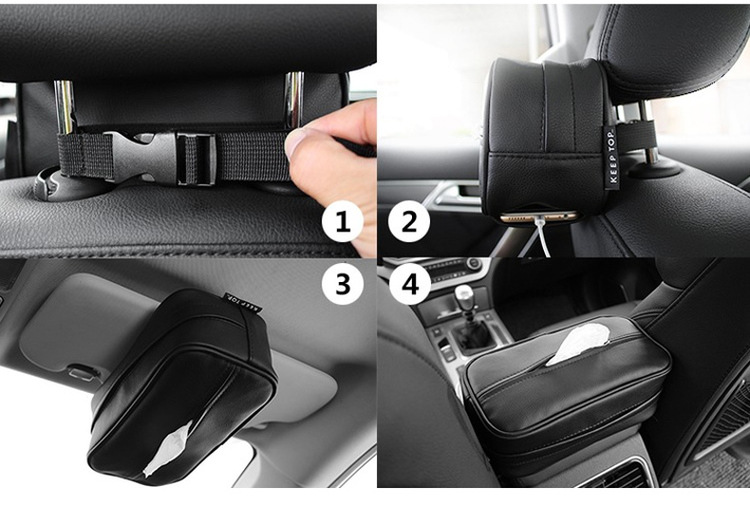 Car-Mounted Tissue Box, Leather Pu Car Tissue Holder, Hanging Tissue Bag, Regular Style, Cross-Border In-Stock