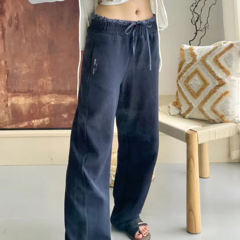 南油大王25秋款新时尚百搭松紧腰抽绳休闲裤女宽松显瘦弯刀休闲裤|undefined
