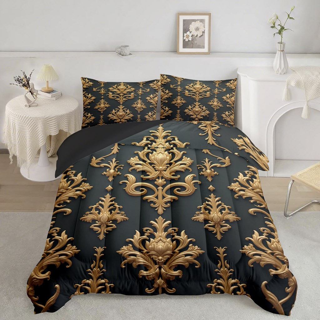 TEMU / JIT lujo ligero textura 3D impresión digital 180gms colcha colchón conjunto de dibujo se puede ajustar