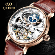 KINYUED跨境爆款机械表时尚镂空两地时 夜光 男士陀飞轮机械手表