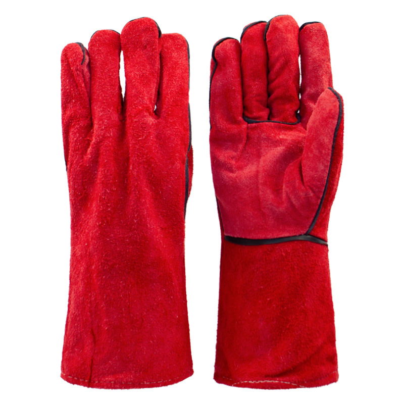 Guantes de soldadura eléctrica guantes de soldadura rojos aislamiento térmico resistente a quemaduras gruesas de doble piel de vaca cómodos y duraderos guantes de protección laboral image 8