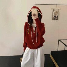 冬季半拉链连帽红色毛衣女2025新款爆款内搭可外穿针织打底衫秋冬