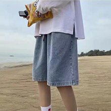 日系直筒牛仔短裤男夏季薄款直筒百搭宽松中裤阔腿休闲五分裤男款