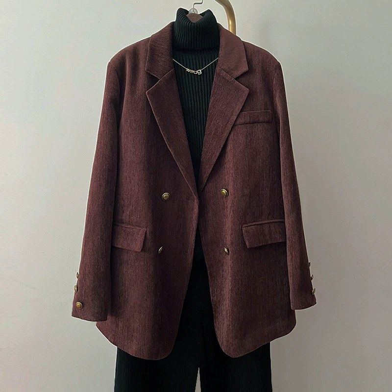 Большой размер костюм ретро ангольский красный костюм пальто высокого уровня осень и зима новый свободный темперамент топ женский