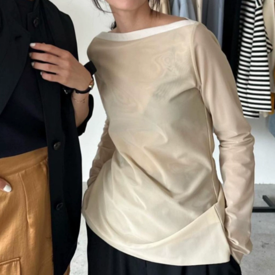 Высококачественный новый японский простой элегантный сетчатый топ для похудения ins Blogger T