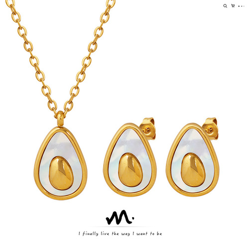Korean-style new personalized fresh and versatile design avocado egg-shaped necklace earring set