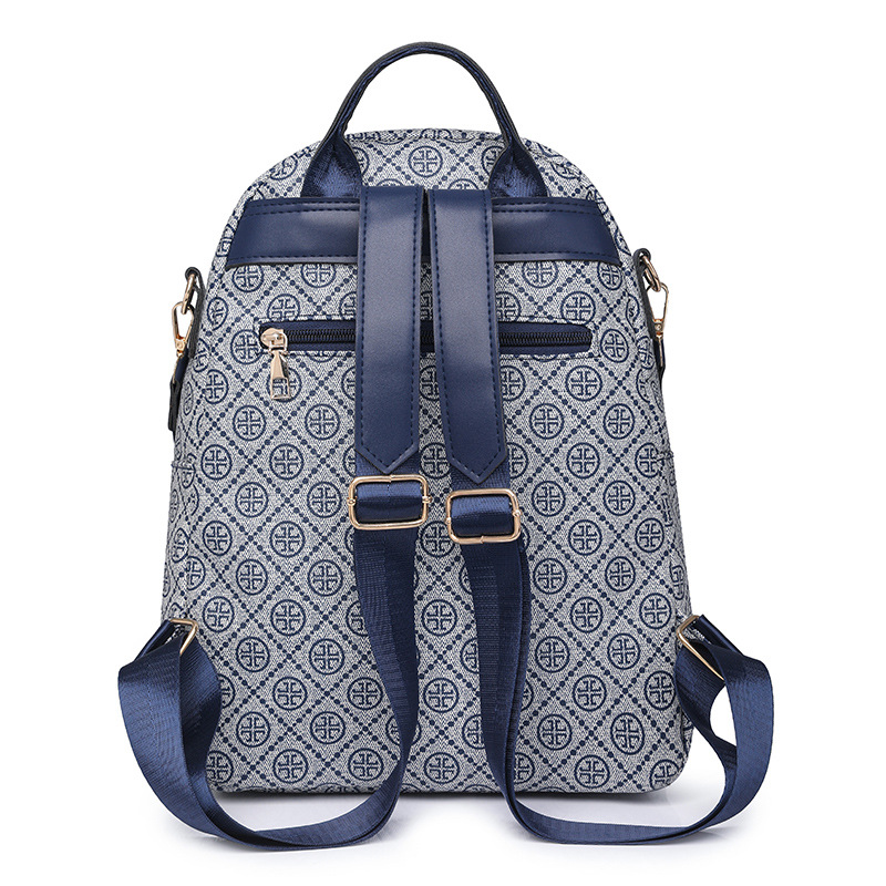 2024 nueva mochila de cuero suave casual para mujer, impresión de moda, color de contraste, mochila de viaje multifuncional de doble uso al por mayor