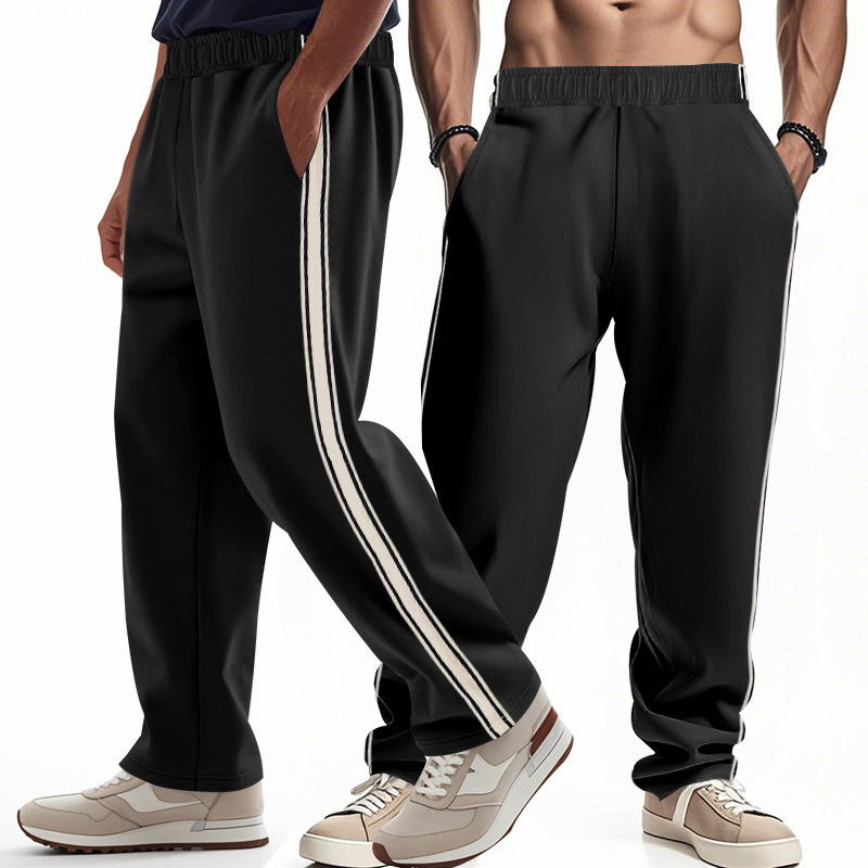 Young La 2025 Cross-Border New Men's Casual Pants Side Stripes Loose Wide-Leg Sports Straight Pants