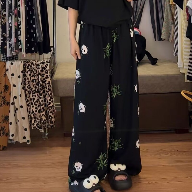 Long Cotton Silk Pajama Pants for Women, Summer Thin Rayon Straight-Leg Pants, Cropped Wide-Leg Pants, Printed Beach Pants for Outdoor Wear, Wholesale Long Cotton Silk Pajama Pants for Women, Summer Thin Rayon Straight-Leg Pants, Cropped Wide-Leg Pants, Printed Beach Pants for Outdoor Wear, Wholesale