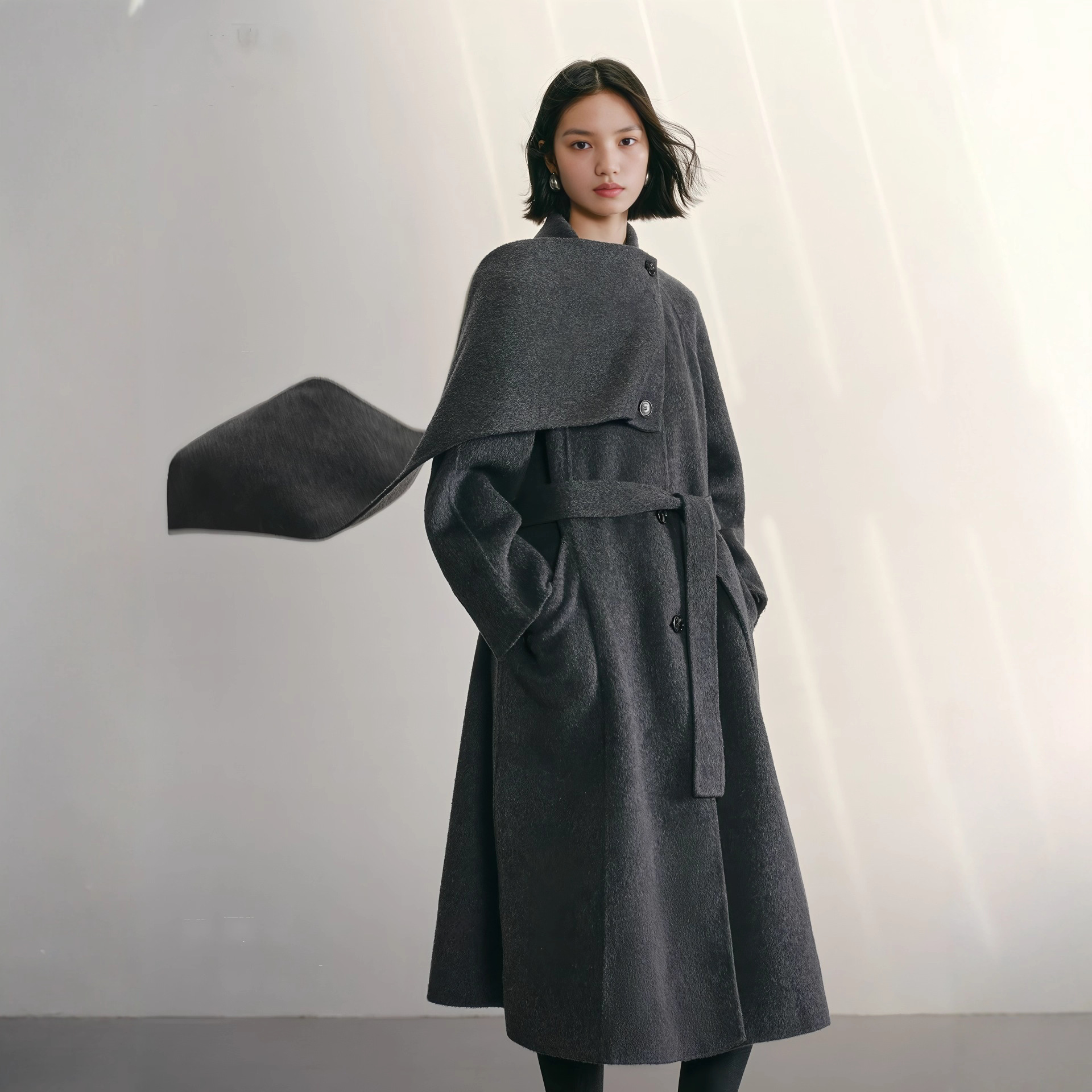 Domestic Niaojia 2025 New Winter Women's Fashion Versatile Mid-Length Scarf Woolen Coat A1Aaf4457