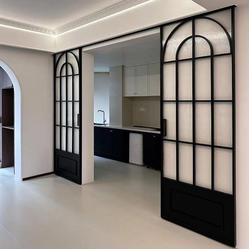 French-Style Retro Sliding Doors, Kitchen Three-Link Glass Doors, Indoor Balcony Aluminum Alloy Ultra-Narrow Sliding Doors, Manufacturer