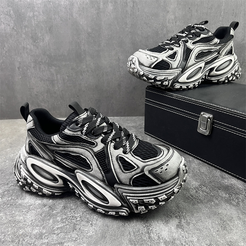 2025 Classic High-end Men's Shoes Leather Mesh Stitching Color-polishing Dad's Shoes Cool Handsome Dirty-Resistant Thick Bottom Slimming Tall Shoes