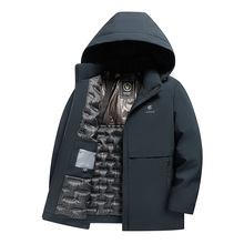 中老年加棉棉衣男中长款商务休闲爸爸连帽石墨烯棉衣加厚棉服男装