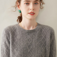 鄂尔多斯市圆领羊绒衫女山羊绒加厚宽松纯色复古针织衫打底毛衣