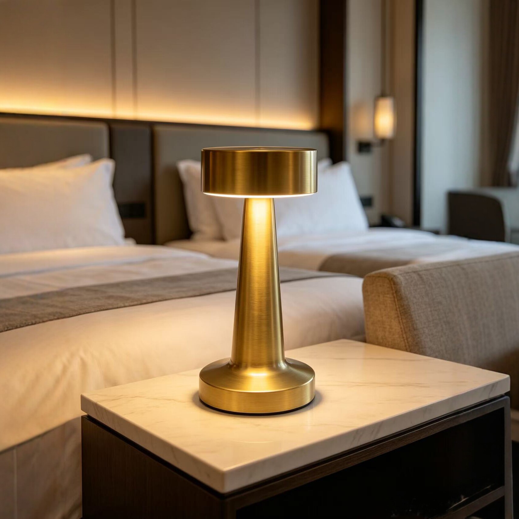Lámpara de Mesa Táctil de Metal y PP con Carga USB y Luz Ambiental para Dormitorio y Sala de Estar