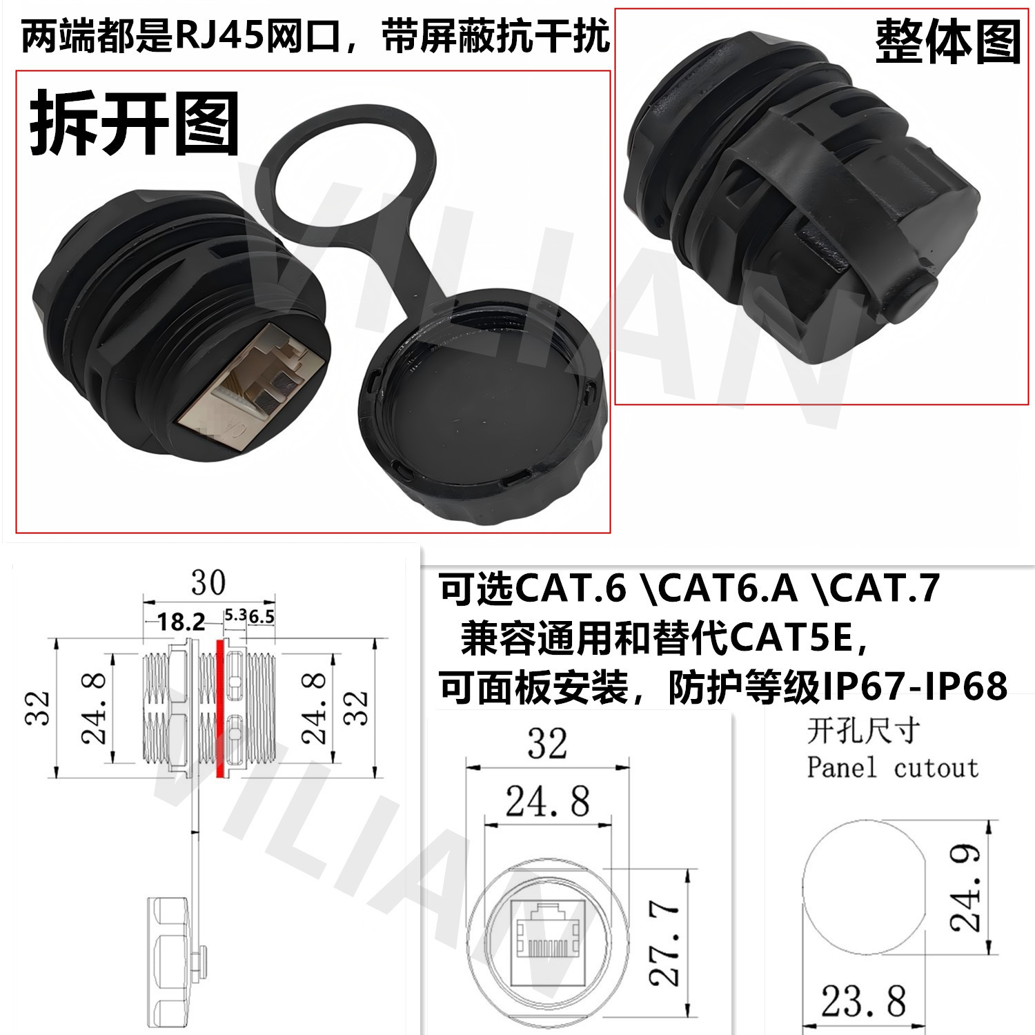 rj45ֱͨIP68ˮͷM25Բˮͷĸͷ