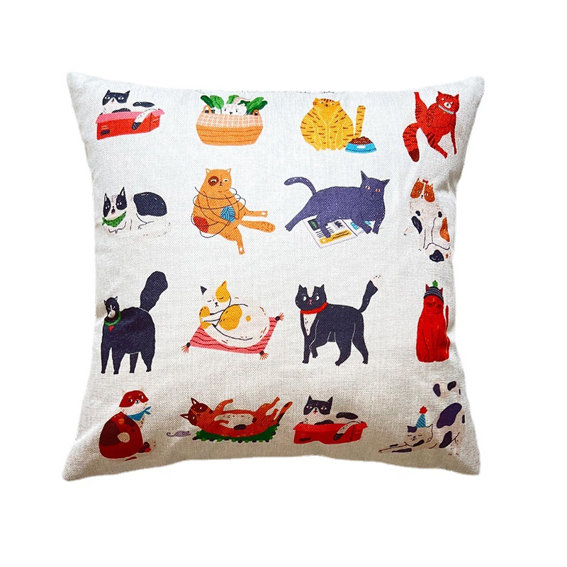 Kryssende spesial for fortykkelse av kryptert lin søt tegneseriekatt mønstertrykk putetrekk sofa putetrekk_voghion.com