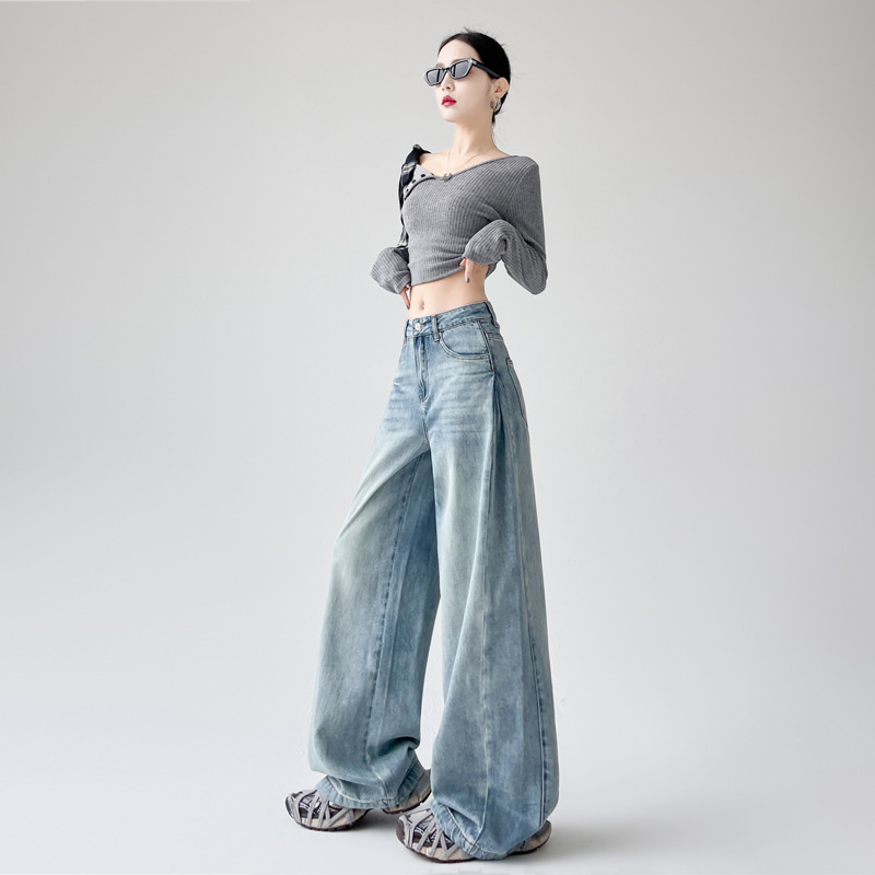 High Waist Loose Washed Jeans Women's Slim-fit Straight Pants Floor-length Pants Wide Leg Pants Long Pants Blue Pants High Waist Loose Washed Jeans Women's Slim-fit Straight Pants Floor-length Pants Wide Leg Pants Long Pants Blue Pants