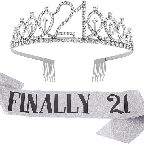 Numbers 50 21 13th Birthday Crown Etiquette Belt Set Girls Rhinestone Headband Belt Queen Party Supplies