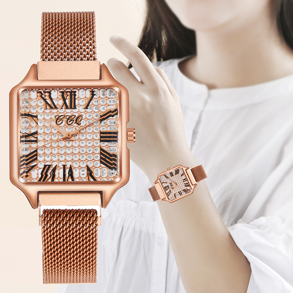 Orologio da donna con fibbia magnetica famoso su Internet al quarzo digitale romano alla moda con quadrante quadrato stellato_voghion.com
