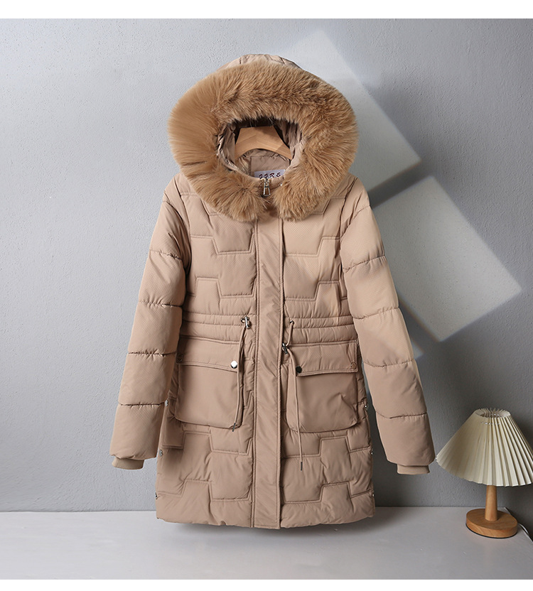 Ropa de algodón para mujeres de invierno largo nuevo cuello de cabello grueso con capuzas de moda de algodón delgada amiga de la moda de abrigo de algodón