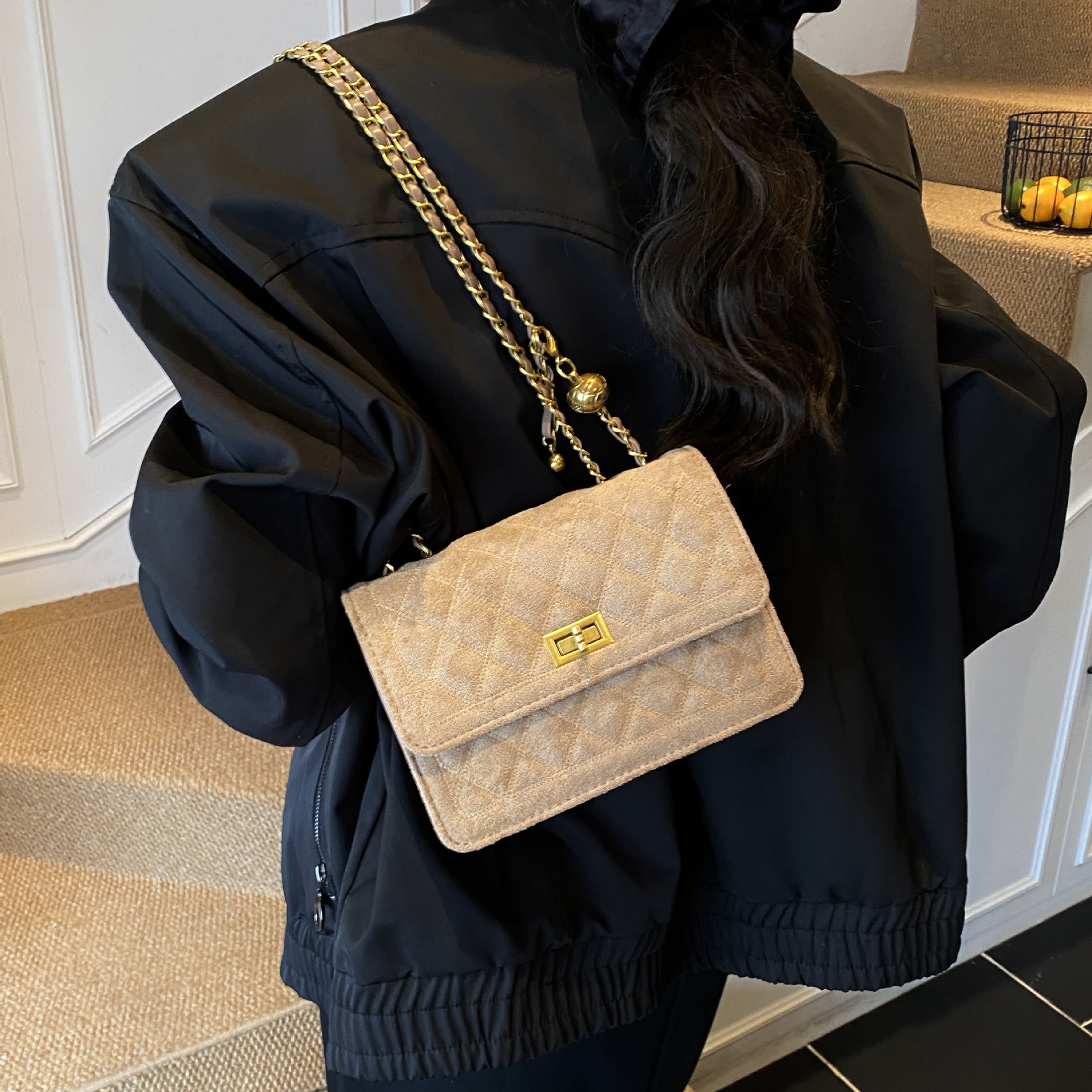 Bolso de nicho coreano de alta calidad otoño y invierno nuevo estilo de seda de tela de malla cadena de textura de hombro simple mini bolso