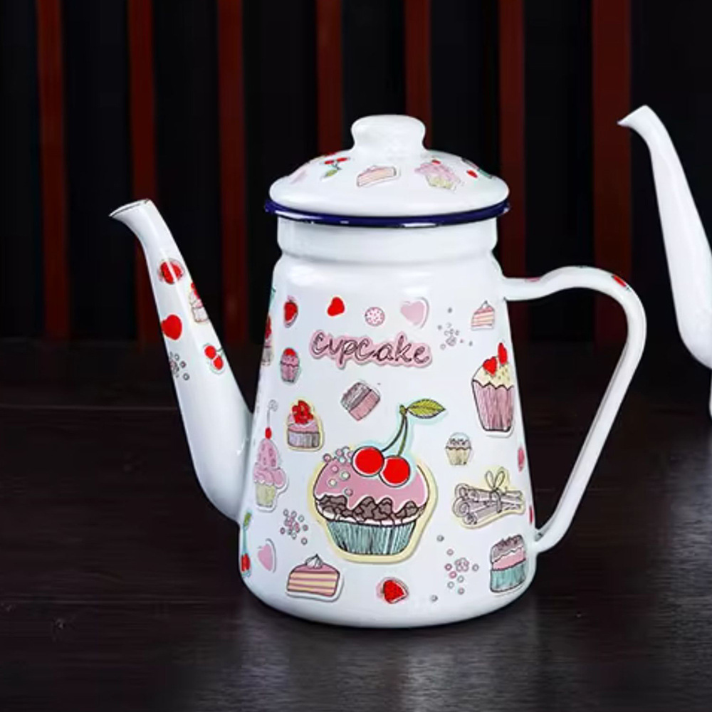 外贸搪瓷油壶电陶炉小号咖啡壶搪瓷凉水壶家用烧水壶冷水珐琅明火