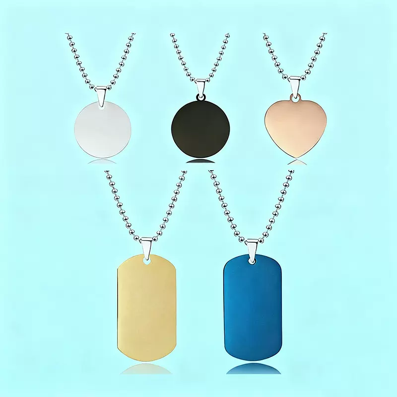 项链欧美跨境现货空白激光UV彩印印刷材料节日礼物刻字不锈钢项链