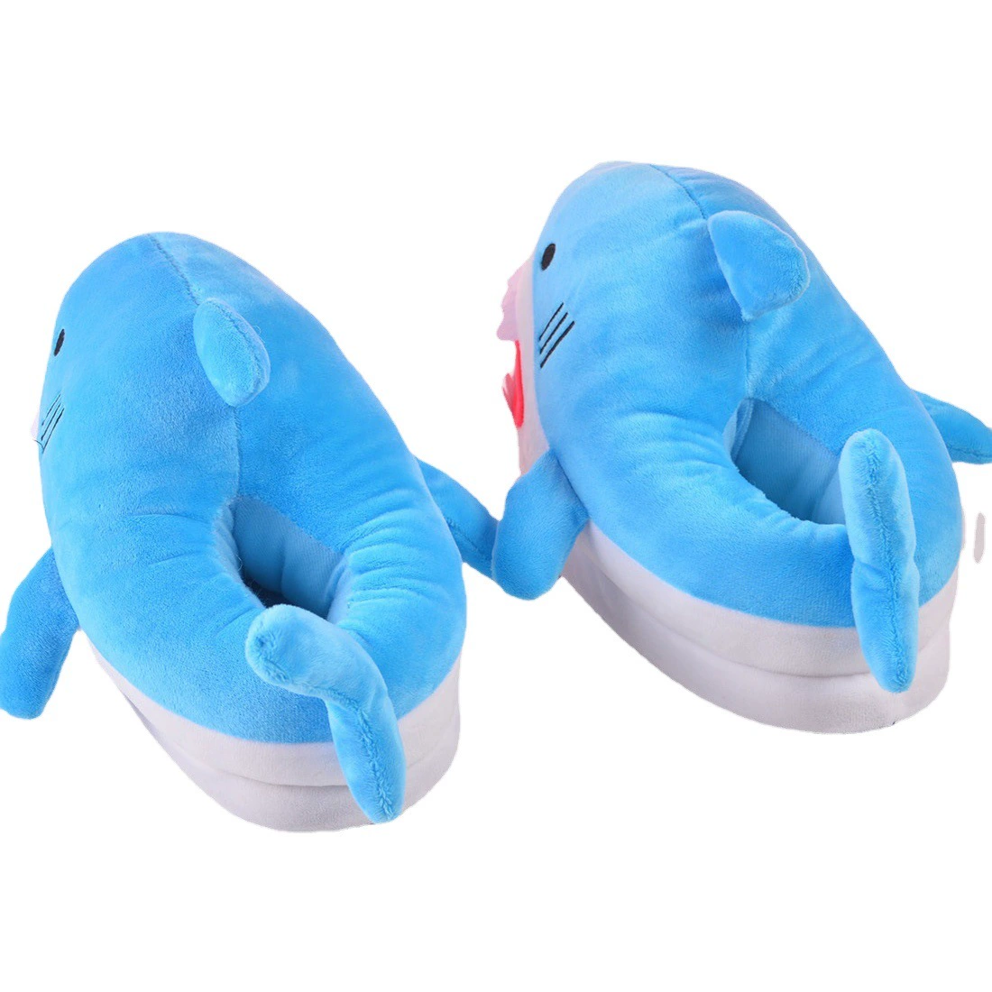 Производитель оптом маленькие плюшевые тапочки в виде акулы, зимние домашние теплые тапочки для дома, нескользящие, забавные зимние хлопковые тапочки