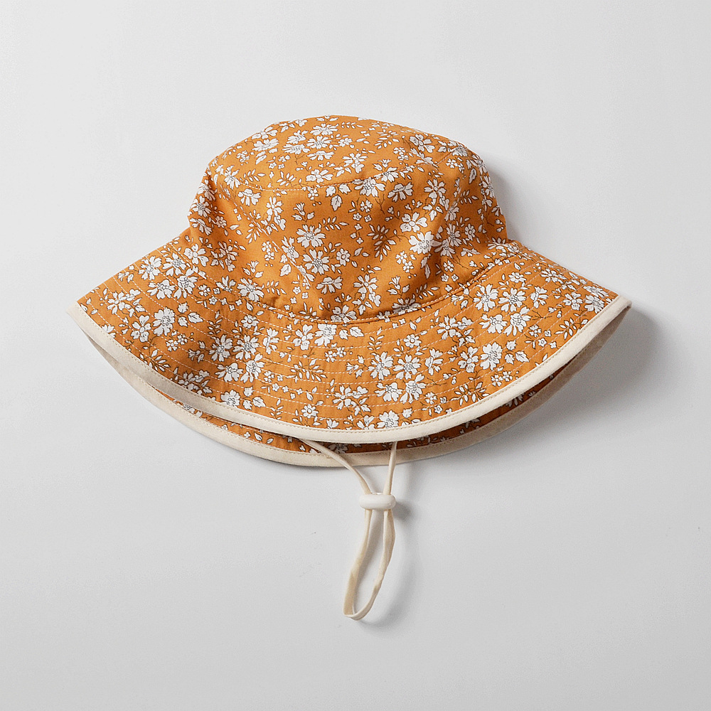 moinmlon韩版春夏女童碎花遮阳渔夫帽宝宝防晒太阳帽儿童棉布帽子|ru