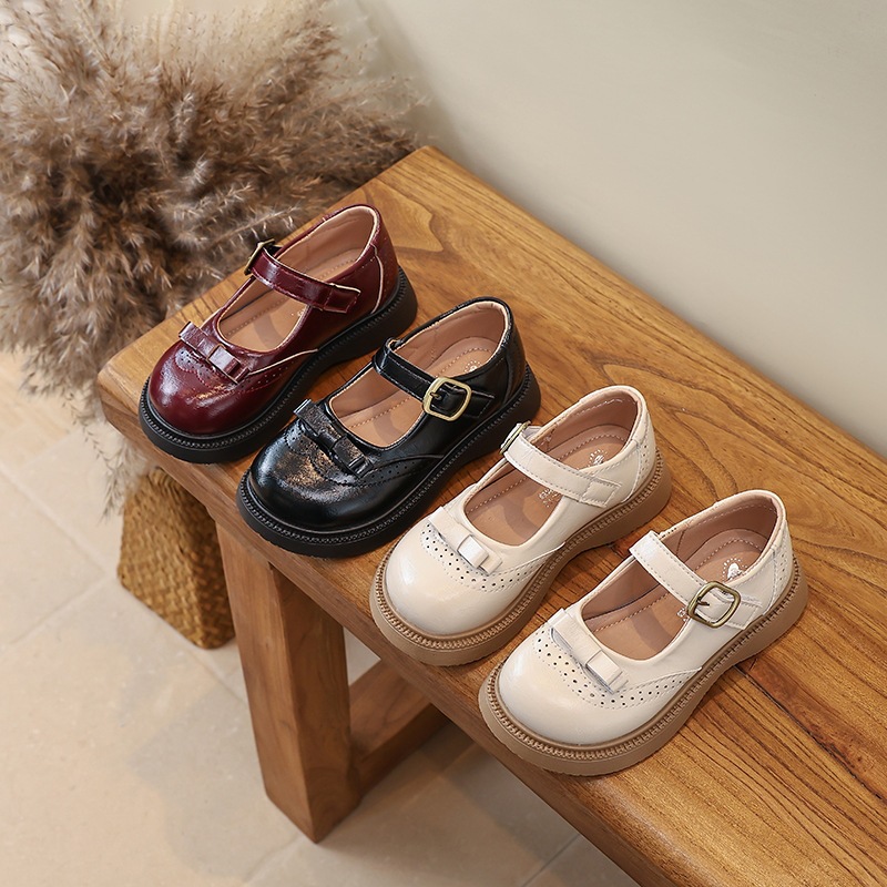 Mädchen-Schleifenschuhe aus Leder mit weicher Sohle, Kinder-Performance-Schuhe, Frühling/Herbst, neues Modell, Schülerversion, mittelgroß-groß, einzelne Kinderschuhe_voghion.com