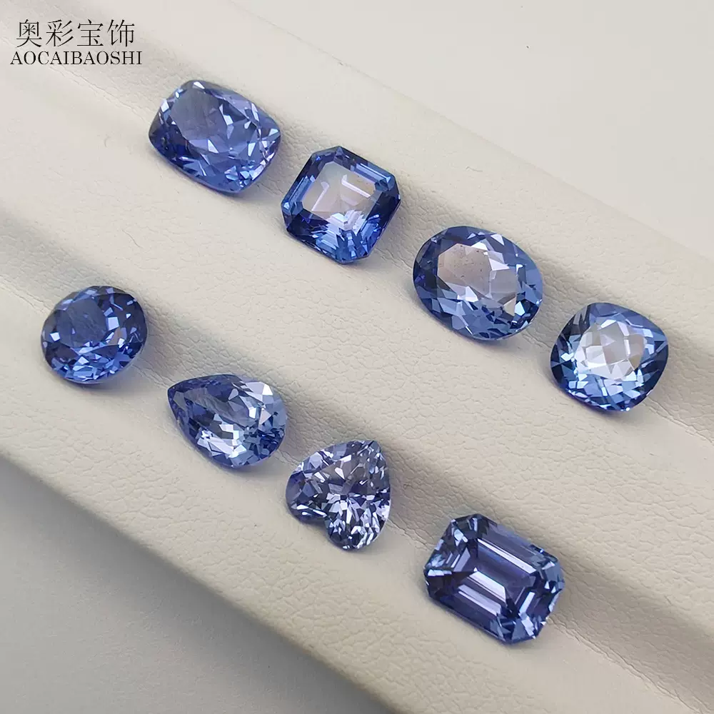 奥彩宝饰工厂批发矢车菊裸石提拉法培育蓝宝石多种形状首饰配石