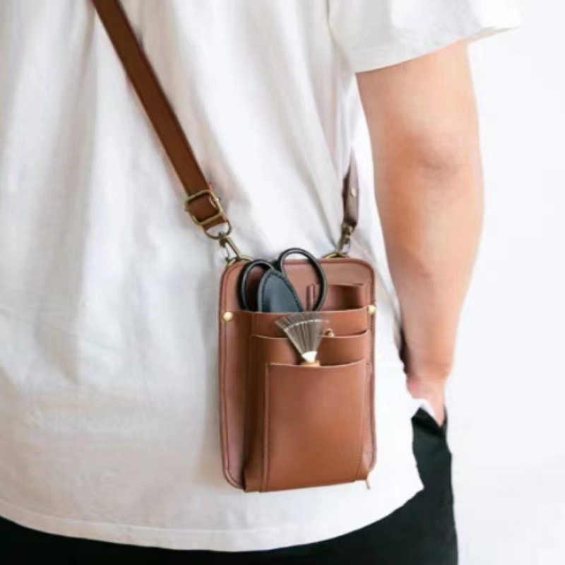 ♔复古花艺师剪枝修枝工具包 PU皮斜挎园艺剪刀套 理发师斜挎工具