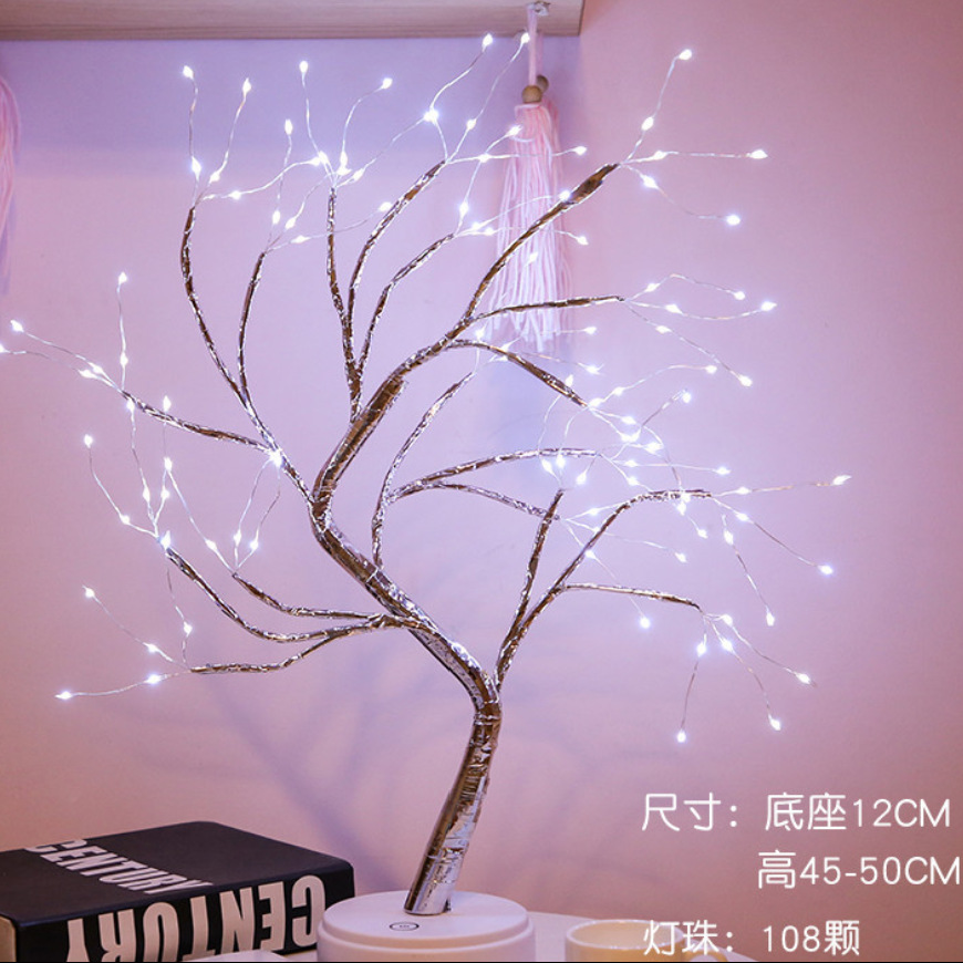 Lámpara de árbol pequeño transfronterizo LED, alambre de cobre, decoración de árbol de perlas, luz de color, decoración de atmósfera de gypsophila, luz de noche
