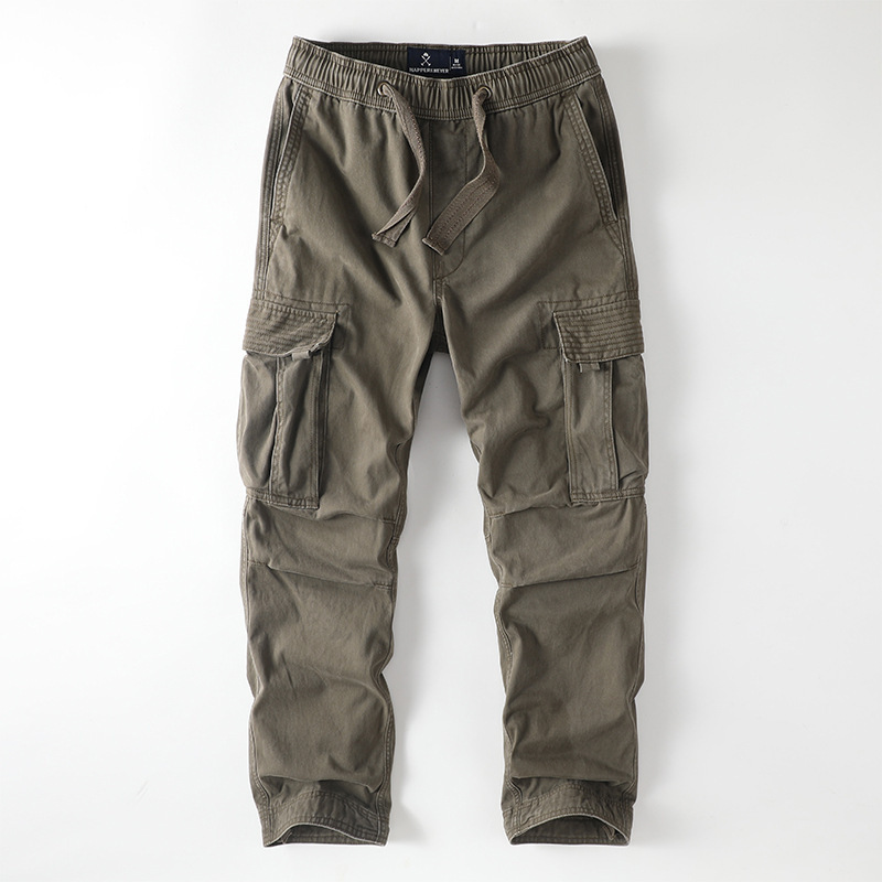 American Retro Camouflage Cargo Pants for Men, Casual Multi-Pocket Loose Straight Large Size Drawstring Outdoor Jogging Pants Long Pants