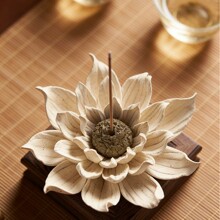 中式合金莲花线香香插家用室内熏香香座香托沉香陶瓷配件装饰摆件