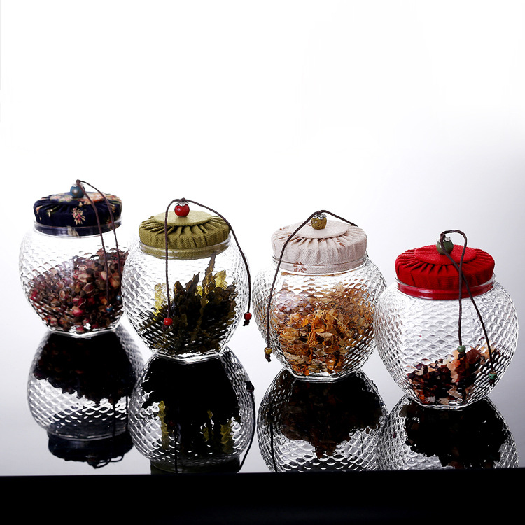 Patrón de martillo creativo tarro de té de vidrio al por mayor tarro de almacenamiento de vidrio borosilicato tarro sellado transparente tarro de almacenamiento de granos