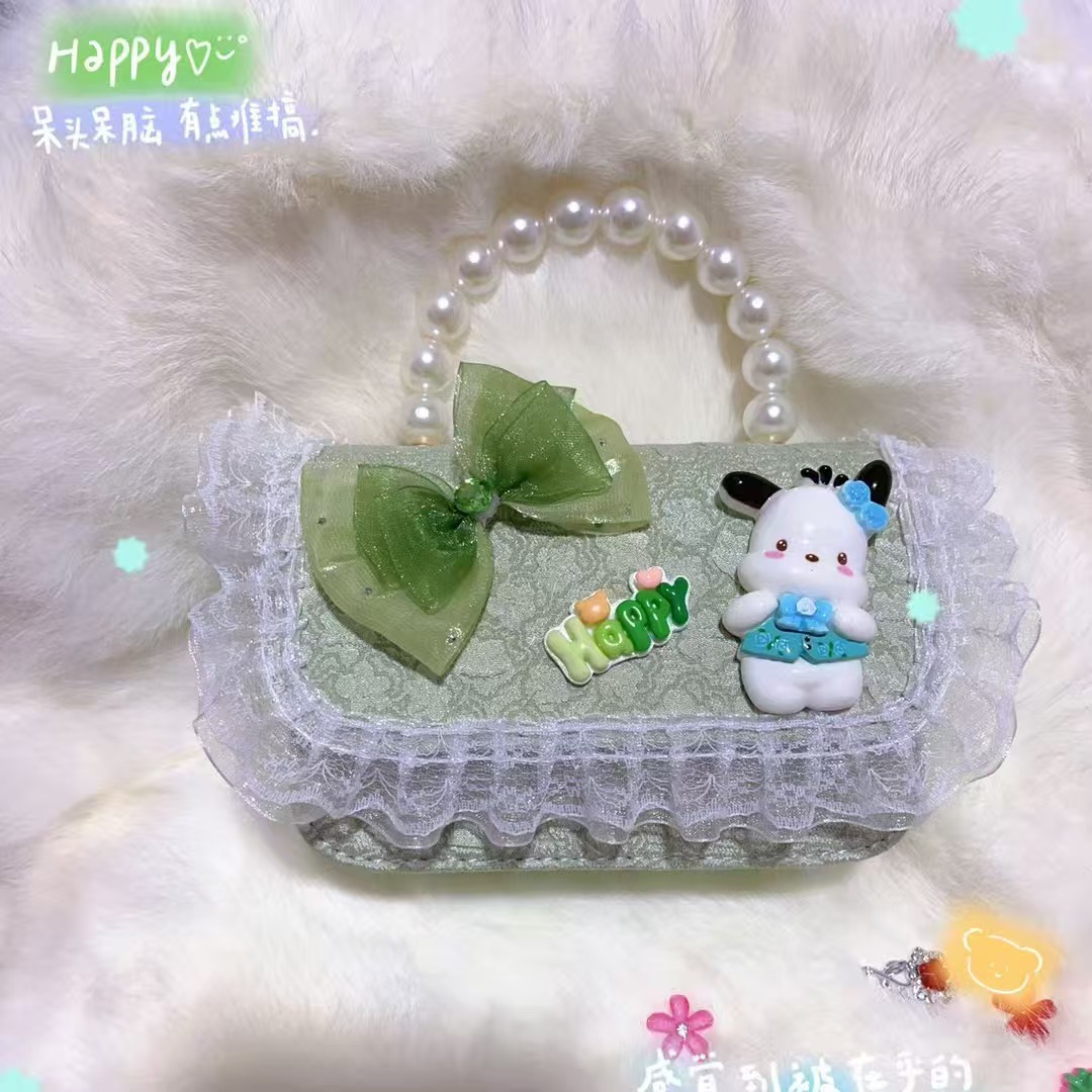 Bolso de perlas, bolso de arco, bolso de princesa Melody, bolso de Año Nuevo, bolso de hombro cuadrado de cadena de niña roja