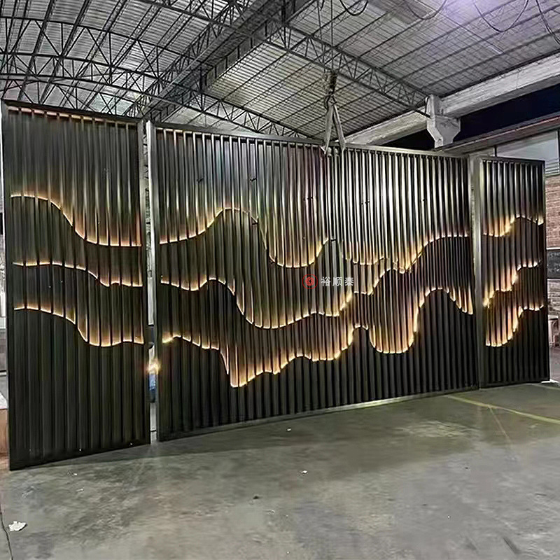 Hotel Club House Outdoor Courtyard with Light Metal Landscape Background Wall Decoration 304 Stainless Steel Rockery Screen Hotel Club House Outdoor Courtyard with Light Metal Landscape Background Wall Decoration 304 Stainless Steel Rockery Screen